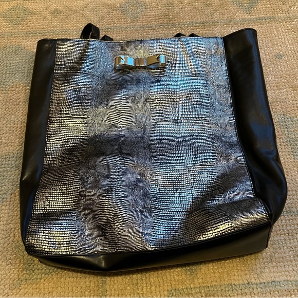 Ted Baker Handbags - Ted Baker London Tote Shoulder Bag Silver Snakeskin & Black Leather